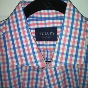 Ledbury: Men's Pink & Blue Check. Barrel cuffs, Neck: 17.5 Sleeve: 37